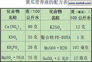 黄瓜营养液的配方表
