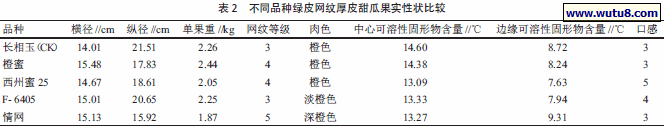 不同品种绿皮网纹厚皮甜瓜果实性状比较