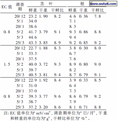 表1 不同EC 值营养液对草莓茎叶和根系的影响