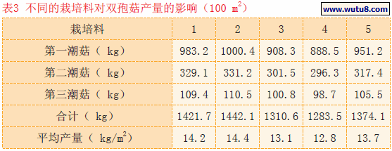 表3 不同的栽培料对双孢菇产量的影响