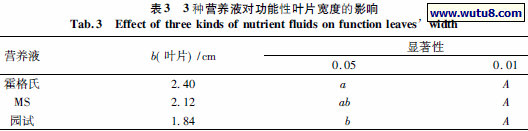 3 种营养液对功能性叶片宽度的影响