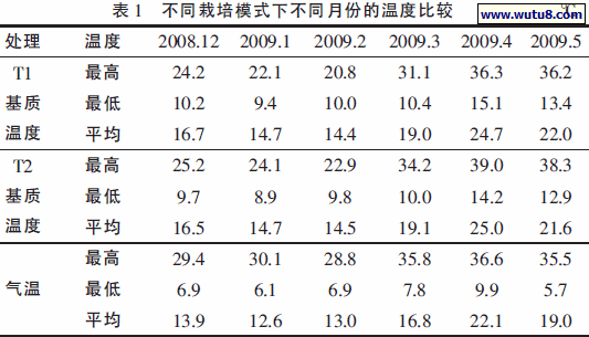 不同栽培模式下不同月份的温度比较