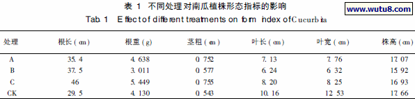 不同处理对南瓜植株形态指标的影响