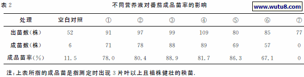 不同营养液对番茄成品苗率的影响