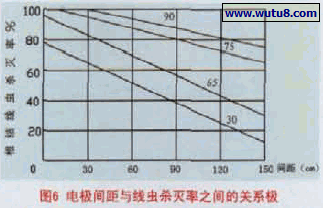 电极间距与线虫杀灭率之间的关系极