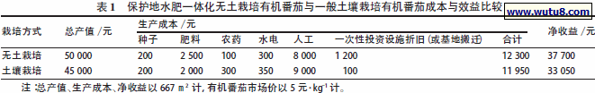 保护地水肥一体化无土栽培有机番茄与一般土壤栽培有机番茄成本与效益比较