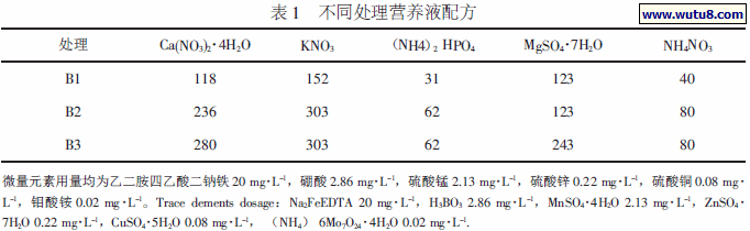 不同处理营养液配方