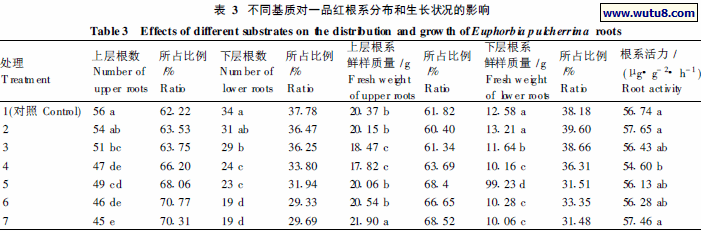 不同基质对一品红根系分布和生长状况的影响
